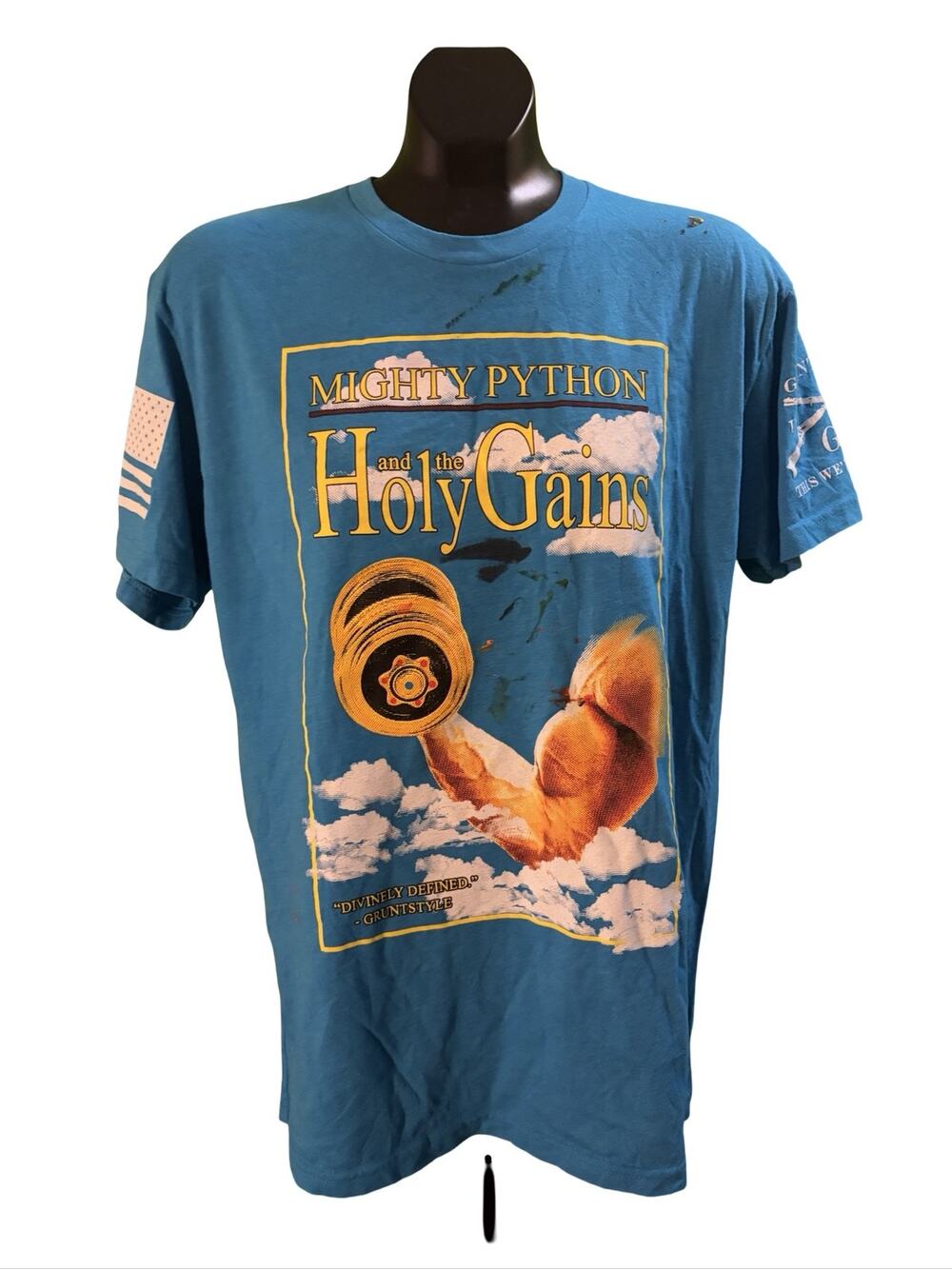 Gruntstyle T-Shirt Mighty Python Holy Gains Graphic Teal Blue Bicep
